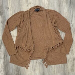 Duffield Lane Brown Cashmere Blend Cardigan Sweater Open Knit Fringe Size S